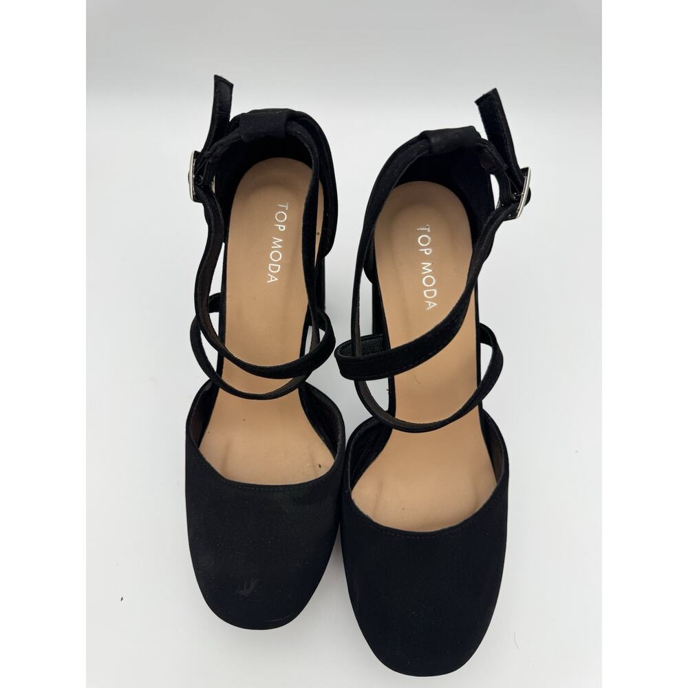 Top Moda Jane-99 Black Platform Block Heel Pumps Ankle Strap Women’s Size 10 - Picture 5 of 7